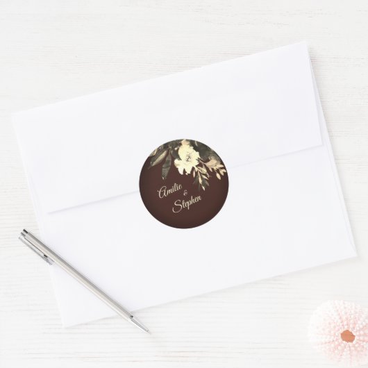 Herfst Bruin Gedroogde Botanische Huwelijk Ronde Sticker (Envelop)