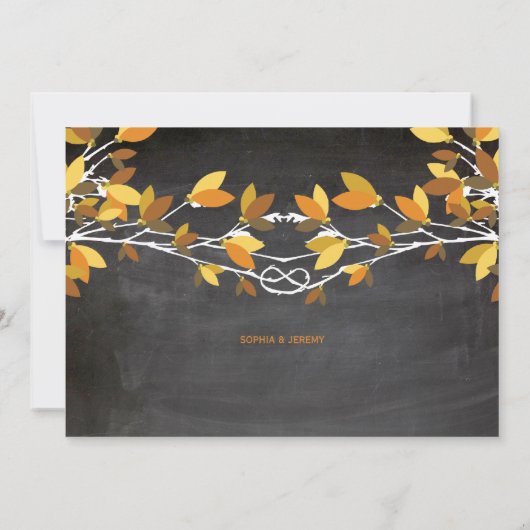 Herfst bruin geknoopte liefdesbomen krijtbord brui kaart (Achterkant)