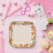  Herfst Bruin Rood en Oranje Bloemenrand Papieren Bordje (Feest)