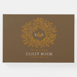 Herfst bruin van witte oranje bladmonogram bruilof gastenboek