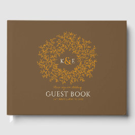 Herfst bruin van witte oranje bladmonogram bruilof gastenboek