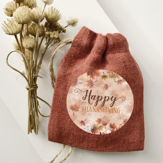 Herfst Bruine Bladeren Gelukkig Thanksgiving Ronde Sticker