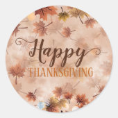Herfst Bruine Bladeren Gelukkig Thanksgiving Ronde Sticker (Voorkant)