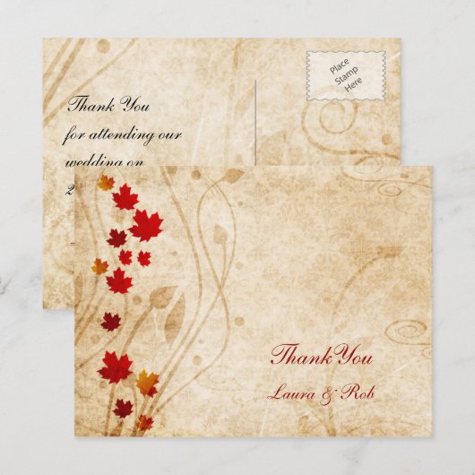 herfst bruine bruiloft briefkaart (Voorkant / Achterkant)
