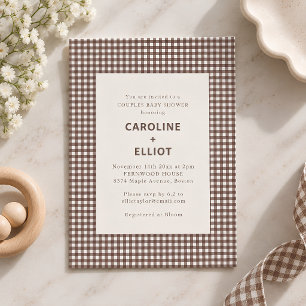 Herfst Bruine Gingham Plaid Koppel Baby Shower Kaart