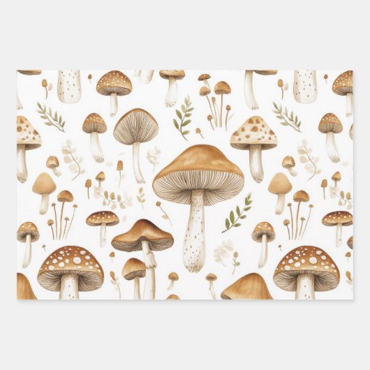  HERFST BRUINE PADDENSTOELEN EN BLOEMEN INPAKPAPIER VEL (Voorkant)