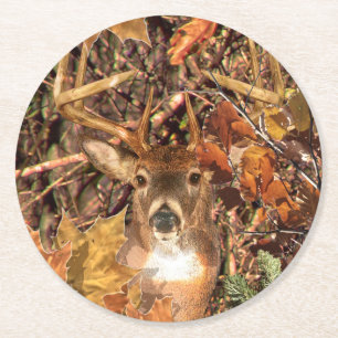 Herfst Buck in Camo White Tail Deer Ronde Kartonnen Onderzetter
