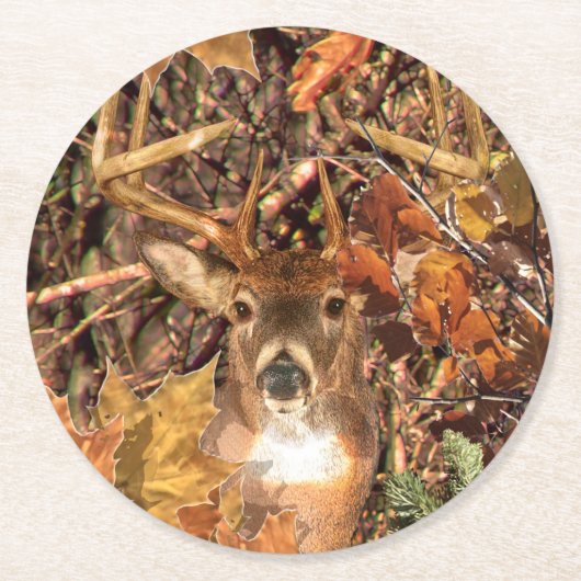 Herfst Buck in Camo White Tail Deer Ronde Kartonnen Onderzetter (Voorkant)