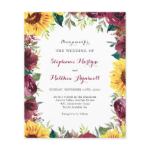 Herfst budget Sunflower Burgundy Border Wedding