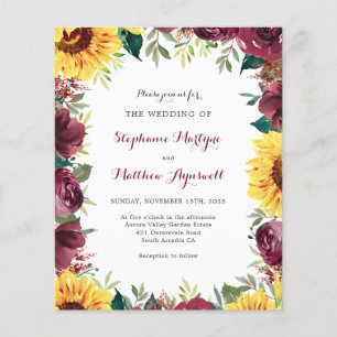 Herfst budget Sunflower Burgundy Border Wedding