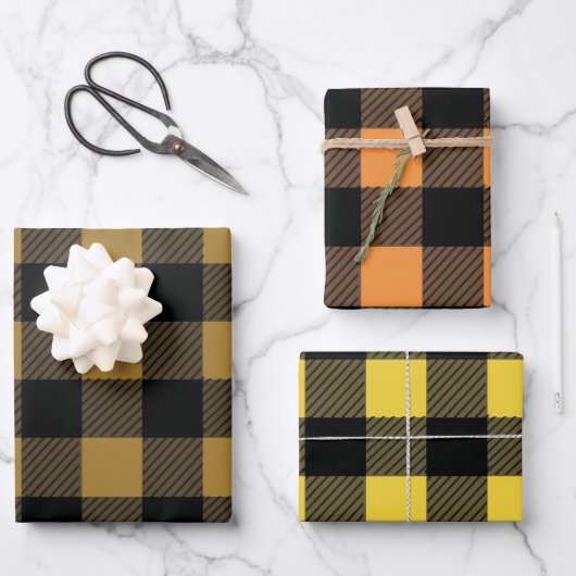 Herfst Buffalo Plaid Geel, Sinaasappel en Bruine t Inpakpapier Vel (Voorkant)