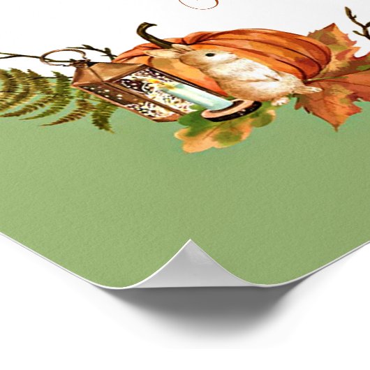 Herfst bunny en pompoenen met aanpasbare tekst poster (Hoek)