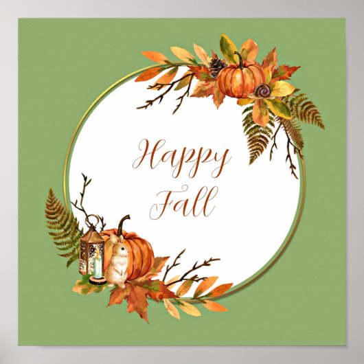 Herfst bunny en pompoenen met aanpasbare tekst poster (Voorkant)