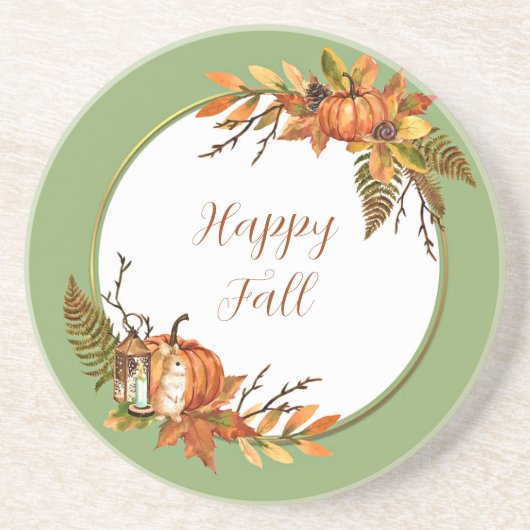 Herfst bunny en pompoenen met aanpasbare tekst zandsteen onderzetter (Voorkant)