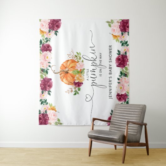 Herfst burgudy pumpkin baby shower wandkleed (In situ)