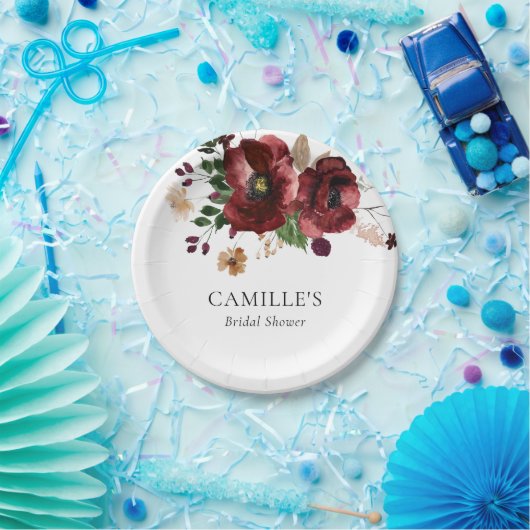 Herfst Burgundy Bloem Bruiloft Feest Papieren Bordje (Feest)