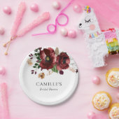 Herfst Burgundy Bloem Bruiloft Feest Papieren Bordje (Feest)