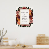 Herfst Burgundy Bloem Bruiloftsfeest Welkom Bord Poster (Keuken)
