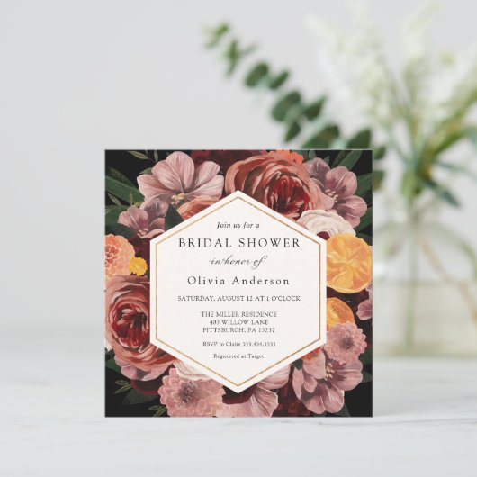 Herfst Burgundy Bloemige Bruiloft Uitnodiging (Staand voorkant)