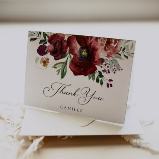 Herfst Burgundy Bloemige Opgevouwen Dankkaart Bedankkaart