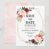 Herfst Burgundy Blush Bloem geometrische Trouwdag Save The Date (Voorkant / Achterkant)