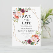 Herfst Burgundy Blush Bloemige geometrische Trouwd Save The Date (Staand voorkant)