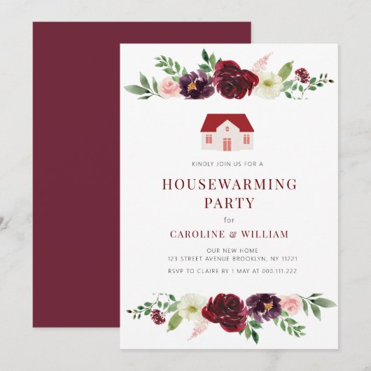 herfst burgundy blush uitnodiging voor huishouding (Voorkant / Achterkant)