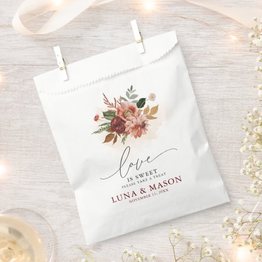 Herfst Burgundy en Terracotta Floral Wedding Bedankzakje (Geknipt)