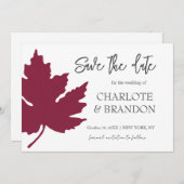 Herfst Burgundy Esdoornblad Trouw SaveTheDate Kaart (Voorkant / Achterkant)