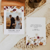 Herfst Burgundy Floral Boho Wedding Foto Bedankkaart