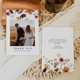 Herfst Burgundy Floral Boho Wedding Foto Bedankkaart