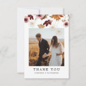 Herfst Burgundy Floral Boho Wedding Foto Bedankkaart (Voorkant)