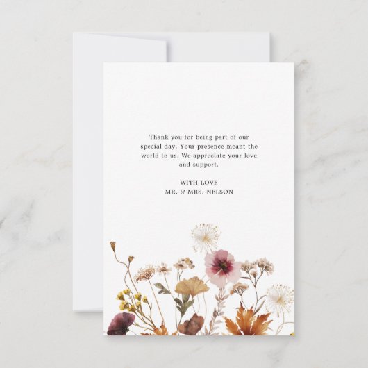 Herfst Burgundy Floral Boho Wedding Foto Bedankkaart (Achterkant)