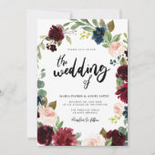 Herfst burgundy floral bruiloft uitnodiging (Voorkant)