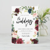 Herfst burgundy floral bruiloft uitnodiging (Staand voorkant)