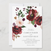 Herfst Burgundy Floral Foto Weddenschap Kaart (Voorkant)