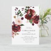 Herfst Burgundy Floral Foto Weddenschap Kaart (Staand voorkant)