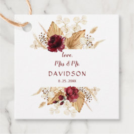 Herfst Burgundy Floral Pampas Grass Palm Wedding Bedankjes Labels