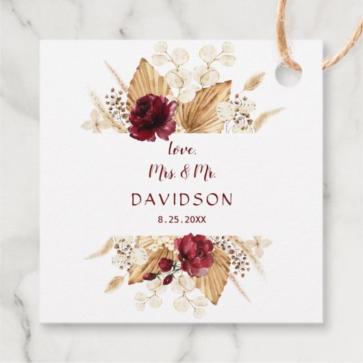 Herfst Burgundy Floral Pampas Grass Palm Wedding Bedankjes Labels (Achterkant)