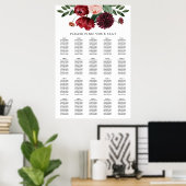 Herfst Burgundy Floral Wedding Seating Chart Poster (Thuiskantoor)