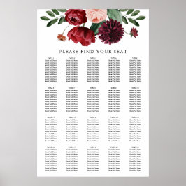 Herfst Burgundy Floral Wedding Seating Chart Poster