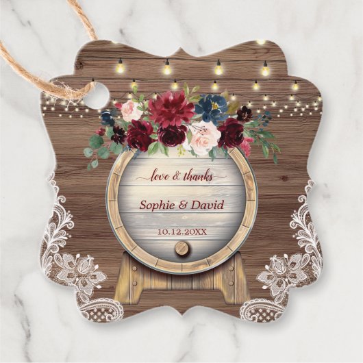 Herfst Burgundy Floral Wine Barrel Vineyard Wedden Bedankjes Labels (Voorkant)