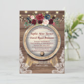 Herfst Burgundy Floral Wine Barrel Wood Weddenscha Kaart (Staand voorkant)