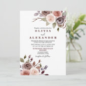 Herfst Burgundy florale bruiloft Uitnodiging (Staand voorkant)