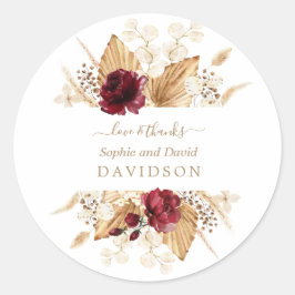 Herfst Burgundy Flowers Pampas Grass Palm Wedding Ronde Sticker