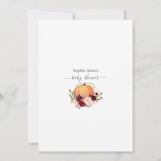 Herfst Burgundy Flowers pomkin Virtueel Baby showe Kaart (Achterkant)