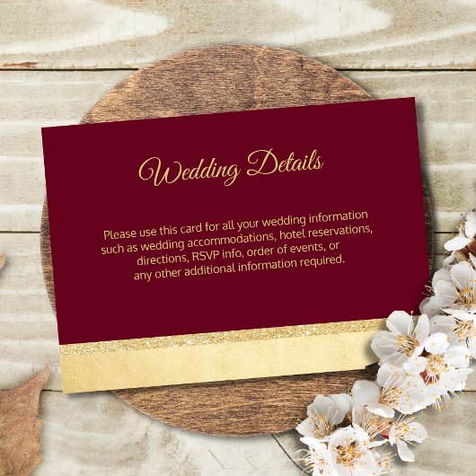 Herfst Burgundy Goud Huwelijksdetails Inserts Informatiekaartje