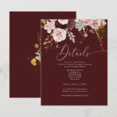 Herfst burgundy goudtrouwdetails informatiekaartje (Voorkant / Achterkant)
