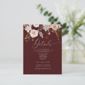 Herfst burgundy goudtrouwdetails informatiekaartje (Staand voorkant)