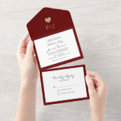 Herfst Burgundy Heart in One Wedding Invitation All In One Uitnodiging (Afscheurbaar)
